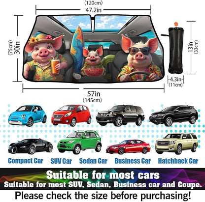 Socira Funny Pig Car Windshield Sunshade Umbrella Foldable Umbrella | Sun Shade Windshield Cover Cute Pig Sunshade Car Accessories Blocks Uv Rays Keeps Cool (57" X 30") - Image 3