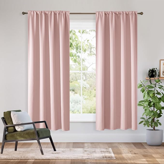RYB HOME Bedroom Blackout Curtains 54 inches Long, 100% Blackout | Thermal Insulated, Noise Reducing, Curtains for Living Room Nursury, For Sleep, W42 x L54, Biscotti Beige by RYBHOME