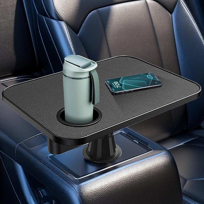 Car Tray& Car Desk for Laptop,Dual 360° Rotating,Anti Slip Leather Surface, Food Tray, Cup Holder Table Compatible with Tesla Model Y/3/S, Ford F150/Explorer/Maverick/Home Theater Seating (Black) by Ksaipx