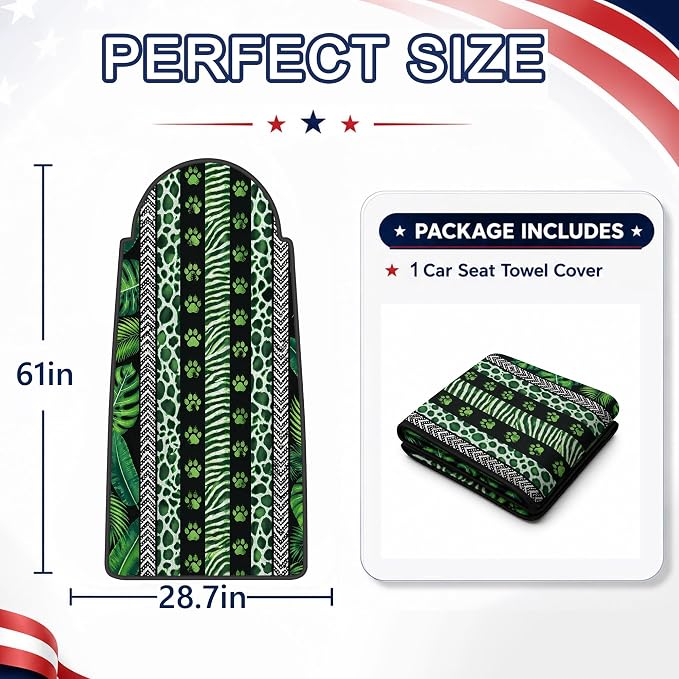 Car Seat Towel Cover for Front Seat, 1Pc Sweat Absorbent Car Seat Protector with Non-Slip Backing, Waterproof Towel Car Seat Cover for Runners, Gym, Swimming, Beach, Pets, Green Jungle Paws - Image 7