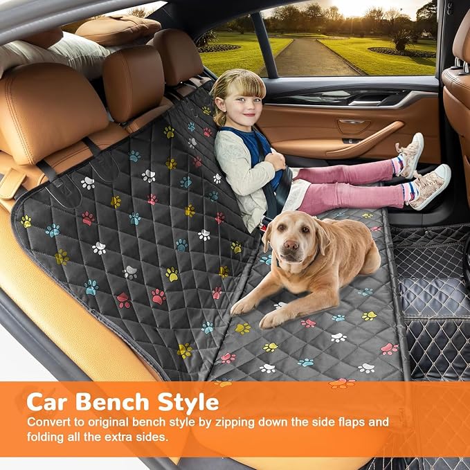 URPOWER Dog Car Seat Cover for Back Seat, Waterproof Hammock for Car & SUV | 600D Oxford, Side Flaps with Zippers, Scratch Resistant, Non-Slip, Easy Install, Machine Washable, Dog Seat Belt Included - Image 3