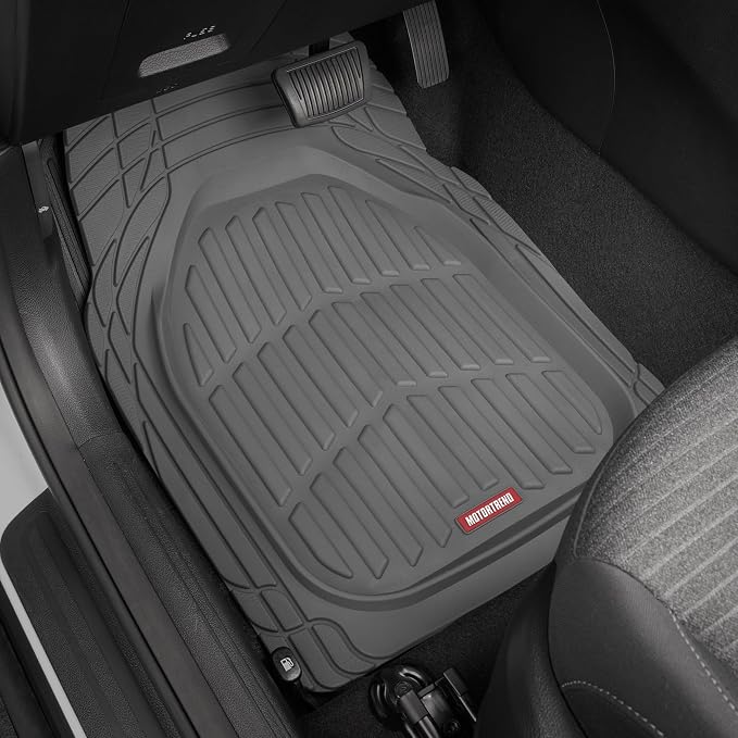 Motor Trend Original FlexTough Gray Rubber Car Floor Mats for 3 Row Vehicles, Front & Rear 2nd Row Deep Dish All Weather Automotive Heavy Duty Trim to Fit, Automotive Liners for Cars Truck Van SUV - Image 3