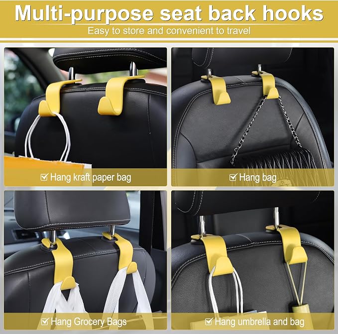 LivTee Car Seat Headrest Hook, Car Headrest Hidden Hook, 4 Pack Universal Auto Car Back Seat Hook Organizer for Purse Coat, Car Interior Accessories (Yellow) - Image 5