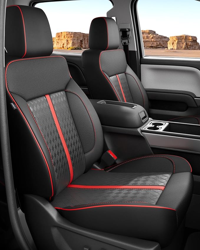 RIDEPOSH Custom Fit Seat Covers for Sierra/Silverado 1500 2014-2018 CrewCab | Fits 2500/3500HD 2015-2020, no Rear Armrest/Seatback Storage, Faux leather, Protective, Scratch-resistant, Easy-clean by RIDEPOSH