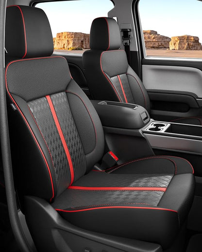 RIDEPOSH Custom Fit Seat Covers for Sierra/Silverado 1500 2014-2018 CrewCab | Fits 2500/3500HD 2015-2020, no Rear Armrest/Seatback Storage, Faux leather, Protective, Scratch-resistant, Easy-clean by RIDEPOSH