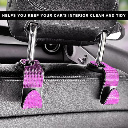 4 PCS Car Seat Headrest Hooks, Bling Crystal Rhinestone Back Seat Hanger Storage Organizer, Sparkly Seatback Holder Hooks for Purse and Bags Universal For Most Vehicles (Pink) - Image 4