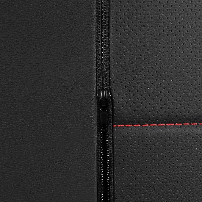 CAR PASS Leather Back Seat Cover,Piping Waterproof Bench Seat Cover, Rear Seat Cover Universal Fit for Cars Sedans SUVs Truck 95% Automotive Interior Backseat Car Covers (Rear,Black and Red) - Image 8