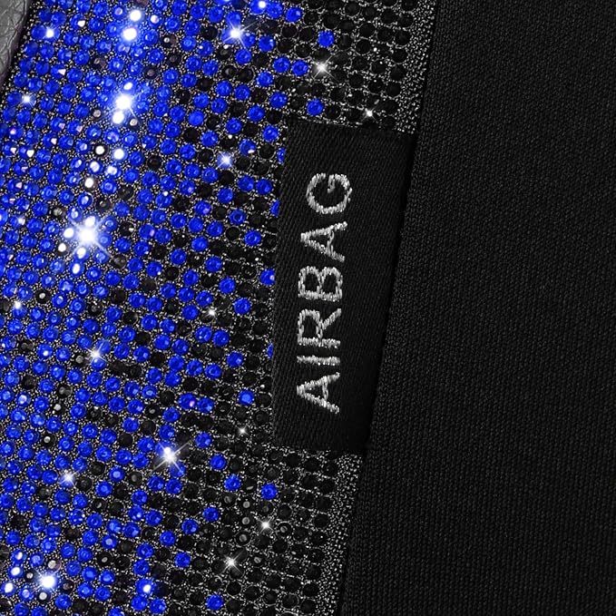 CAR PASS Bling Diamond Black Leather Car Seat Covers for 2 Front Interior Sets, Waterproof Shining Glitter Sparkly Crystal Universal Armrest Fit Automotive Truck SUV Cute Women Girl, Blue Rhinestone - Image 6