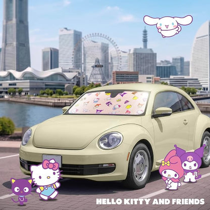 Hello Kitty and Friends Car Windshield Sun Shade, Official Sanrio Gift | Kuromi, My Melody, Cinamorrol, Badtz-Maru, Keroppi, Chococat & Pompompurin - Hello Kitty Car Accessories for Women - Image 2