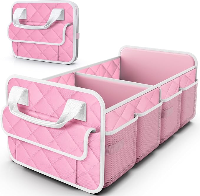 HOTOR Trunk Organizer for SUV – Foldable Car Organizers and Storage | 2 Compartments, Large Capacity Car Trunk Organizer Car Accessories for Truck Sedan, Pink, 21.7" x 12.8" x 11.0" by HOTOR