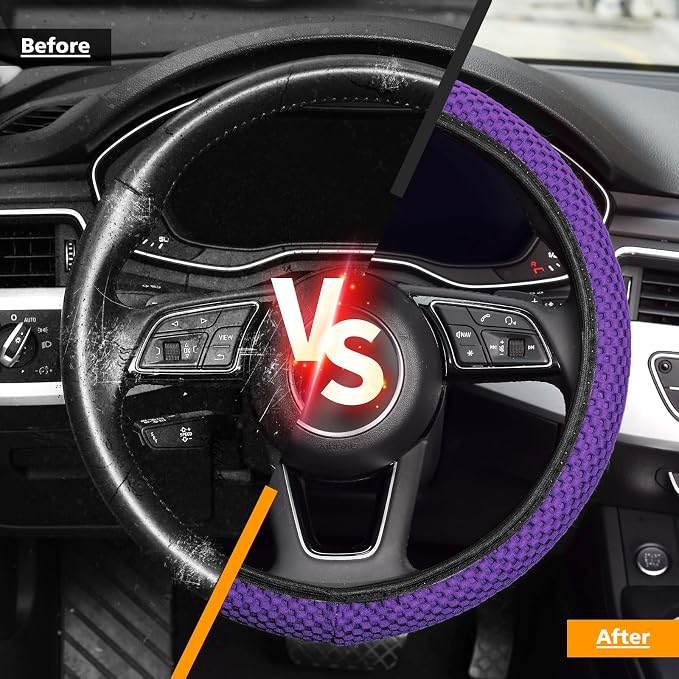 KAFEEK Elastic Stretch Steering Wheel Cover, Universal 15 Inch, Purple | Breathable Ice Silk Microfiber, Non-Slip Grip, Warm in Winter and Cool in Summer, Odorless - Image 5
