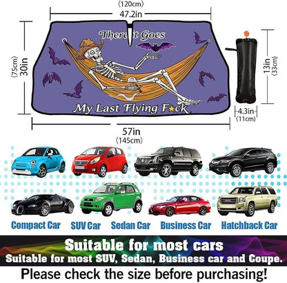 Socira Funny Skeleton Skull Car Windshield Sunshade Umbrella Sun Visor | Foldable Umbrella Sun Shade Cover Sunshade Front Window Cover Car Accessories Blocks Uv Rays (57" X 30") - Image 3