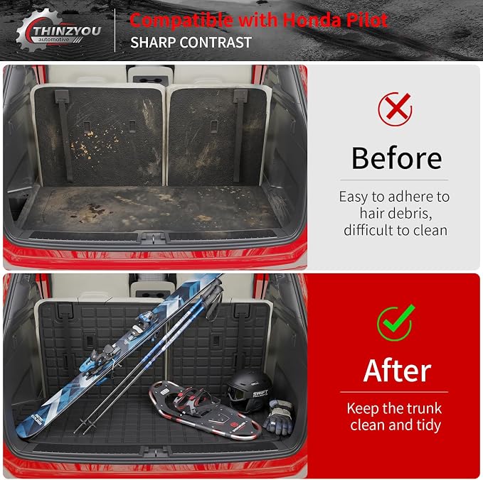 Trunk Mat with Backrest Mat for 2023-2026 Honda Pilot | Cargo Mat Cargo Liner Trunk Liner Back Seat Cover Protector TPE All Weather 2025 Pilot Accessories - Image 2