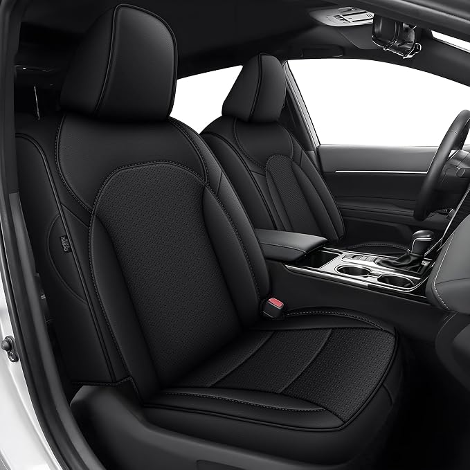 Custom Fit Seat Covers for Toyota Camry 2025-2026 XLE XSE Full Set | Black Seat Covers, Premium Faux Leather, Waterproof, Airbag Compatible, Easy to Clean, Factory-Style Fit, Interior upgrades by AOMSAZTO
