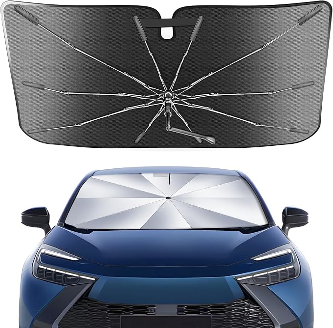 Portable for Toyota C-HR 2018-2023 2024 Windshield Sunshade Umbrella with Carry Bag, 2 in1 Ice Crystal Durable Compact Shade Umbrella UPF50+ UV Front Window Heat Insulation Protection Outdoor Camping by Epltion