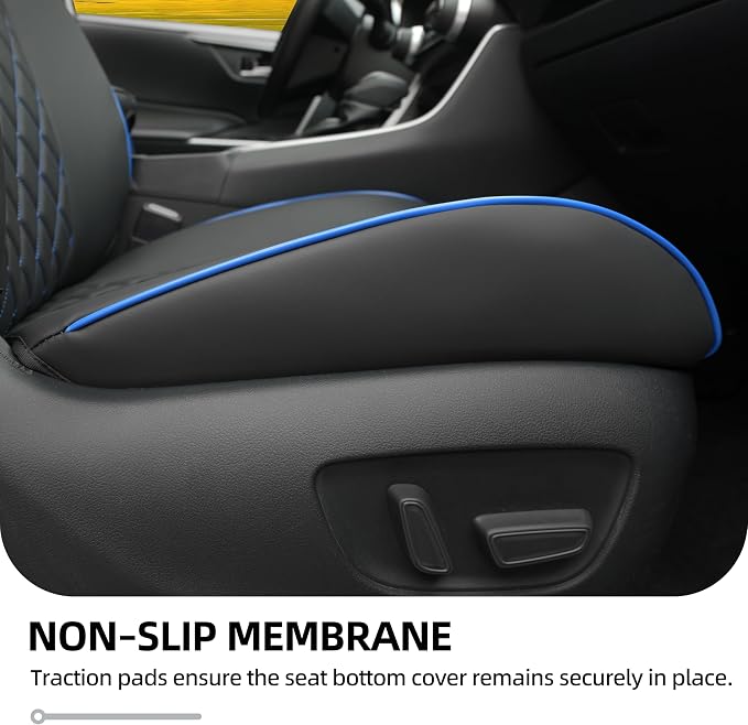 Lolcar RAV4 Seat Covers Custom Fit for Toyota RAV4 2019 2020 2021 2022 2023 2024 2025 LE,XLE,XLE Premium,Limited,Airbag Compatible,Seat Cover Full Set for SUV, Leather（ Black with Blue Trim） - Image 5