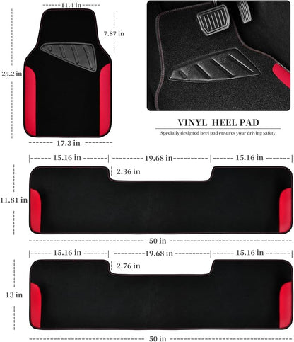 CAR PASS Waterproof Universal Faux Leather 3Row Car Floor Mats, Red Car Mats Fit for SUV,Vans,sedans, Trucks,Set of Vehicles Car Carpet with Driver Heel Pad and Anti-Slip Nibs Backing (Red 3Row) - Image 2
