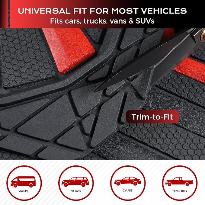 Coverado Car Mats Full Set, Car Floor Mats All Weather, Deep Dish Waterproof Floor Mat, Trim to Fit Automotive Car Mats, Universal Weather Mats for Cars SUV Trucks Sedans Vans (3Pcs,Black&Red) - Image 4