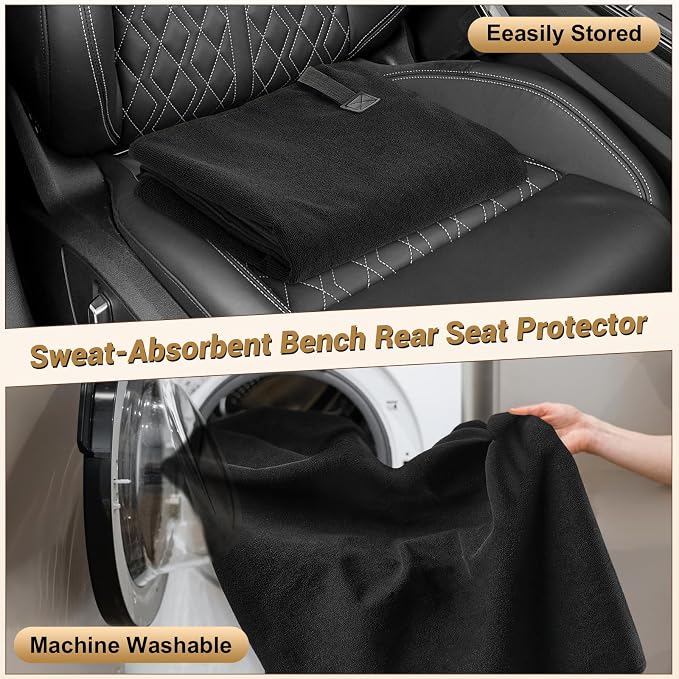 Back Seat Cover for Car SUV Van Trucks | Waterproof Car Seat Towel Cover,Rear Bench Towel Backseat Protector for Dogs Kids, Universal Fit, Non-Slip, Black (55" x 29") - Image 7