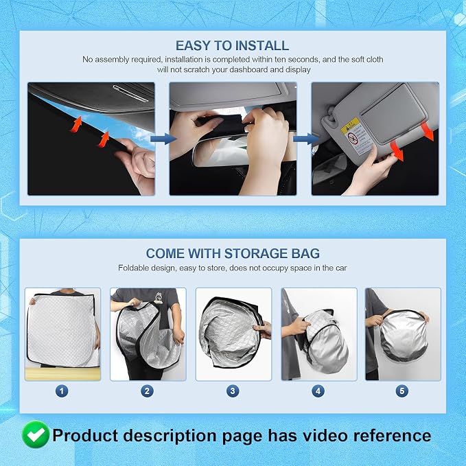KMF 5pcs Thicken Car Sun Shades for Hyundai Santa Cruz 2022-2025 2026 Accessories, Car Window Covers Sunshade for Windshield Side Rear, Truck UV Block and Privacy Blackout for Camping - Image 9