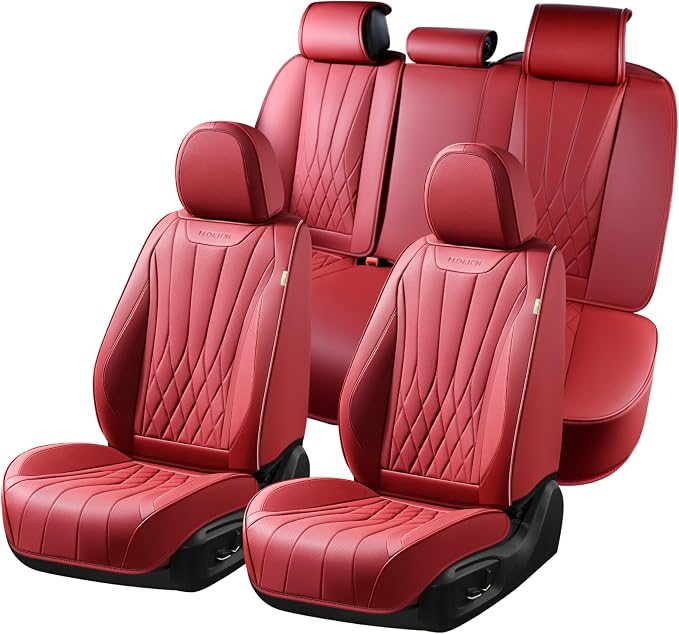 FLORICH Car Seat Covers Full Set, Luxury Seat Covers with 5 Seats, Waterproof Seat Protector Car Accessories Fit for Most Sedans SUV Pick-up Truck - Red by FLORICH