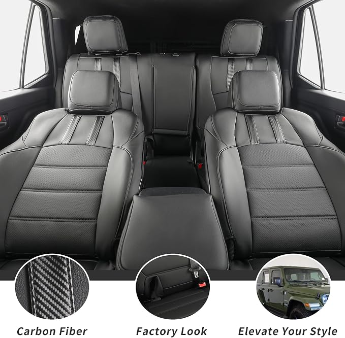 Tacoma Hybrid Seat Covers Full Set for 2024-2026 Toyota Tacoma TRD Sport,TRD Off-Road,Limited,Trailhunter Pickup,Waterproof Leather Car Seat Protector(Black & Carbon Fiber) - Image 5