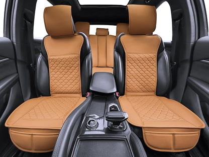 Elantrip Car Seat Cover Full Set Leather Waterproof Front Rear Cognac | 5-piece rich cognac leather set — luxury cabin makeover with full waterproof protection - Image 4