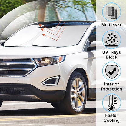 Windshield Sun Shade for 2015-2024 Ford Edge Accessories | Full covered for windshield, Foldable & Durable, Block UV Rays, Reduce Heat, Easy to install, Keep Car Cooler - Image 2
