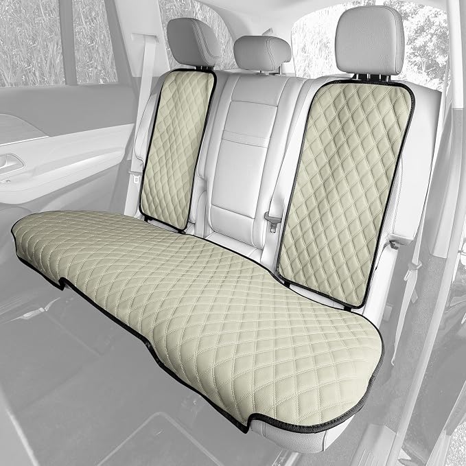 FH Group Car Seat Cushion Rear Set Beige Faux Leather Automotive Seat Cushions - Universal Fit, Rear Car Seat Cushion, Car Seat Cushions With Non-slip Silicone Backing for SUV, Sedan, Van by FHGroup