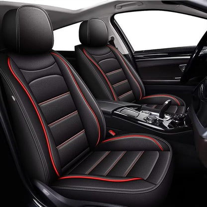 IKABEVEM Car Seat Covers Full Set Fit for Infiniti M37 2007-2013: 5 Seats Auto Interior Accessories, Faux Leather Waterproof Seat Cushions Vehical Cover (Black&Redline) by IKABEVEM