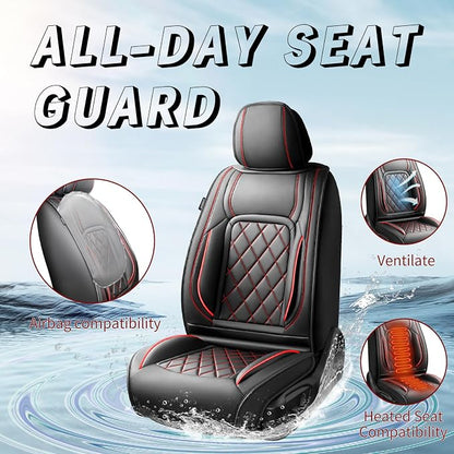 Fit Land Cruiser Premium Leather Car Seat Covers for Toyota Land Cruiser 2000-2026 - Waterproof，Breathable，All-Weather Seat Cushion Protecto & Airbag Compatible, 2 Front Seat Red Line Black - Image 2