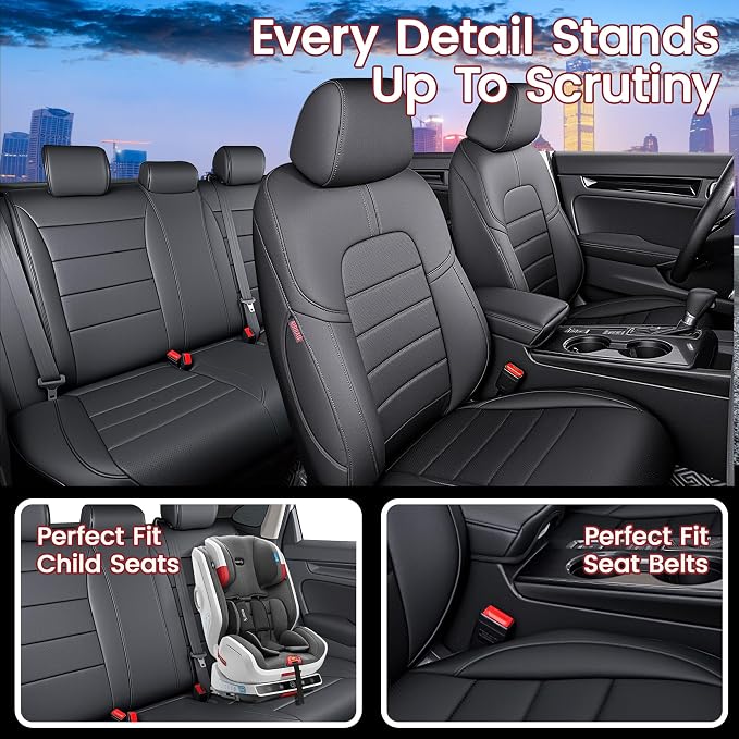 HKZ Custom Fit Civic Seat Cover Full Set for Honda Civic 4 Door (Hatchback 2022-2026 Sport Touring)&(Hatchback 2022-2024 EX-L) 5-Seats Full Set,Leather Seat Protector(Black) - Image 6