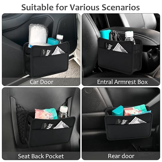 Accmor Collapsible Car Trash Can, Leather Vehicle Garbage Organizer Bin Holder with One Roll Trash Bag, Foldable Hanging Mini Cars Storage Bag Container for Auto, SUV (Black) - Image 3