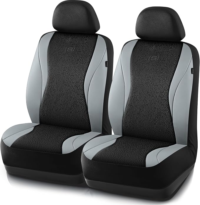 Skechers Car Seat Covers,Leather Seat Covers with GOGA Mat Technology,Waterproof Car Seat Covers Front Seats,Airbag Compatible,Comfort Universal Fit for Most Cars,Vans,Trucks,SUVs,Grey by Unknown