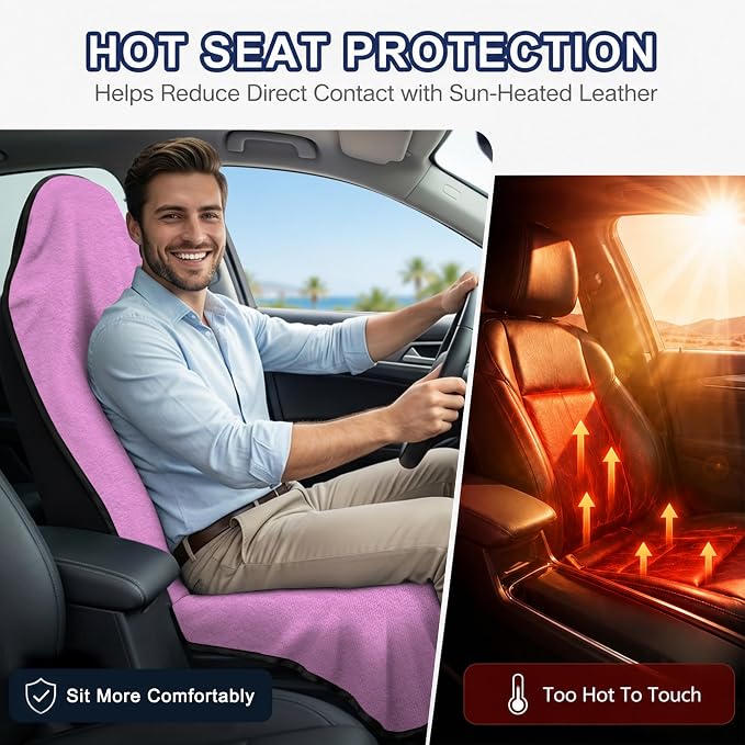 Car Seat Towel Cover 2 Pack for Front Seats, Sweat Absorbent Car Seat Protector with Non-Slip Backing, Waterproof Towel Car Seat Covers for Runners, Gym, Swimming, Beach, Pets, Orchid Purple - Image 5