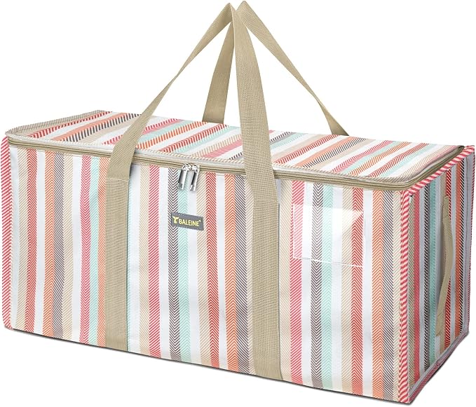 BALEINE Extra Large Storage Tote with Zippers & Carrying Handles, Heavy-Duty Oxford Fabric Moving Bags for Laundry, Space Saving, Storage, Color Stripe by BALEINE