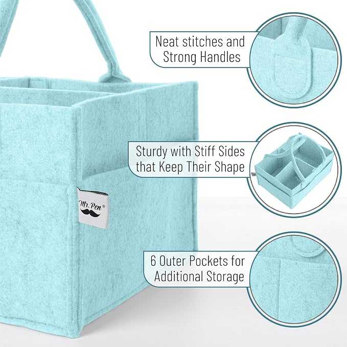 Mr. Pen- Baby Diaper Caddy Organizer, Light Blue | Nursery Storage Bin and Car Organizer for Diapers and Baby Wipes - Image 3