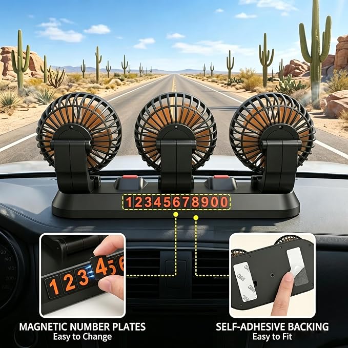 Triple Head 24V Car Fan for SUV Truck Car RV with No AC,Adjustable Car Cool Fan, Triple Head Design, 2-speed Adjustable, 360° Rotating Portable Car Fan,Powered by Cigarette Lighter - Image 7