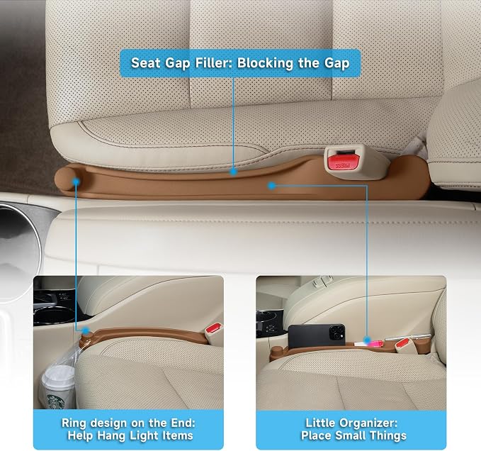 Givifive Car Seat Gap Filler Organizer 2Pack Soft Foam 3IN1 Multifunctional | Seat Side Gap Strip with Slot & Hook Universal Fit Car SUV Truck Fill The Gap Between Seat & Console (Standard Mocha Brown) - Image 3