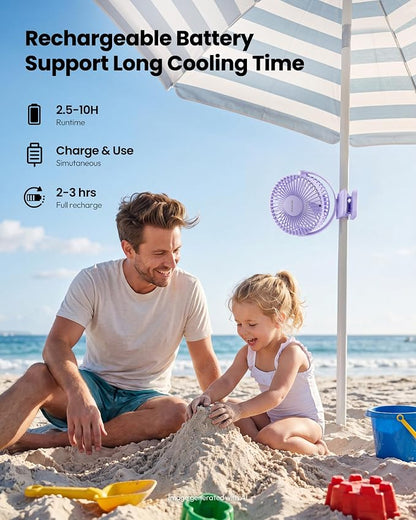 Gaiatop Portable Clip on Fan, Mini Personal Quiet Rechargeable Fan | Battery Operated, Small 3 Speed 360° Rotate, Cooling for Desk Table Home Office Stroller Camping Women Gifts Purple - Image 4