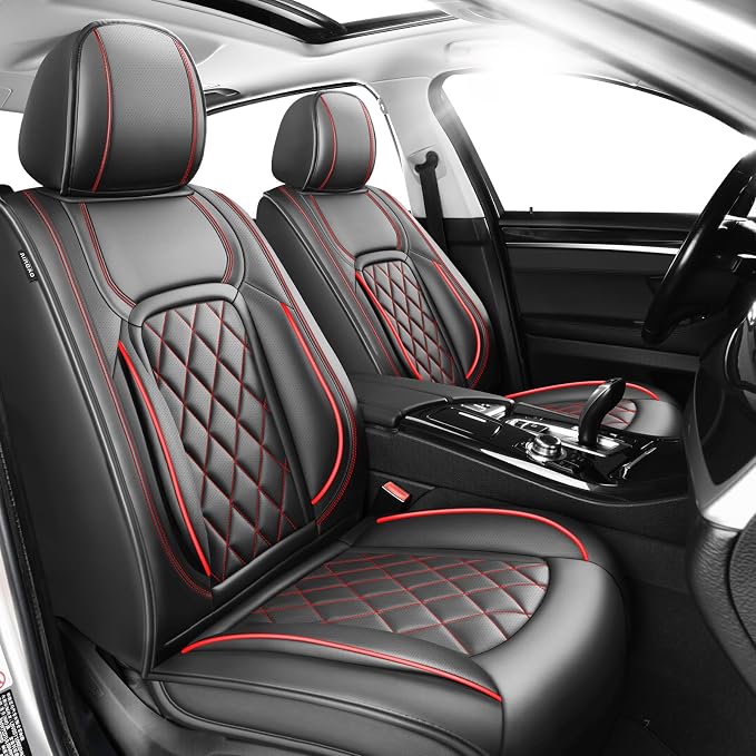Fit CHR Premium Leather Car Seat Covers for Toyota CHR 2018-2021 2022 - Waterproof，Breathable，All-Weather Seat Cushion Protecto & Airbag Compatible, 2 Front Seat Red Line Black by Unknown