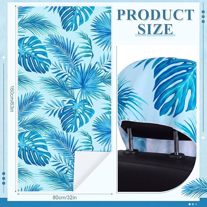 2 Pack Car Seat Towel Covers, 63 x 32 Universal Non Slip Microfiber Sweat Protector for Gym Running Swimming Yoga, Washable Bucket Seat Covers for Cars Trucks SUVs(Tropical Leaves) - Image 2