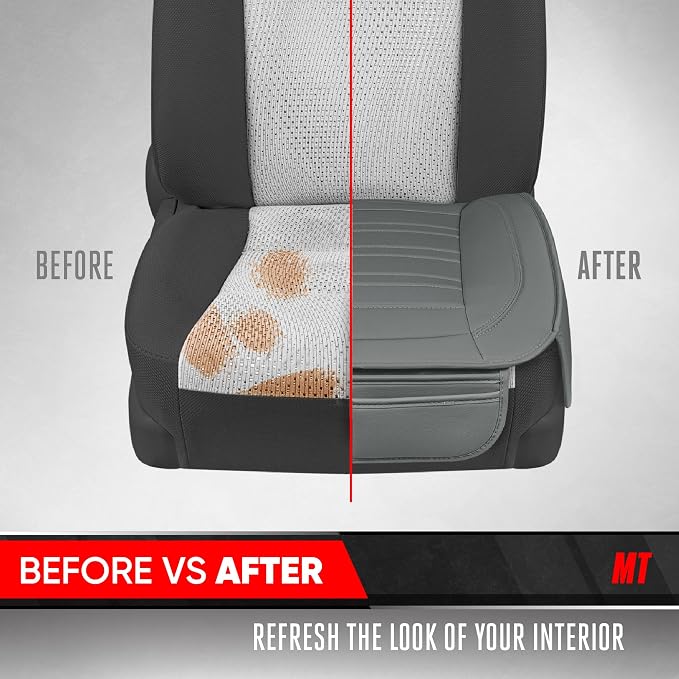 Motor Trend Seat Covers for Cars Trucks SUV, Faux Leather 2-Pack Gray Padded Car Seat Covers with Storage Pockets, Premium Interior Seat Cover - Image 6