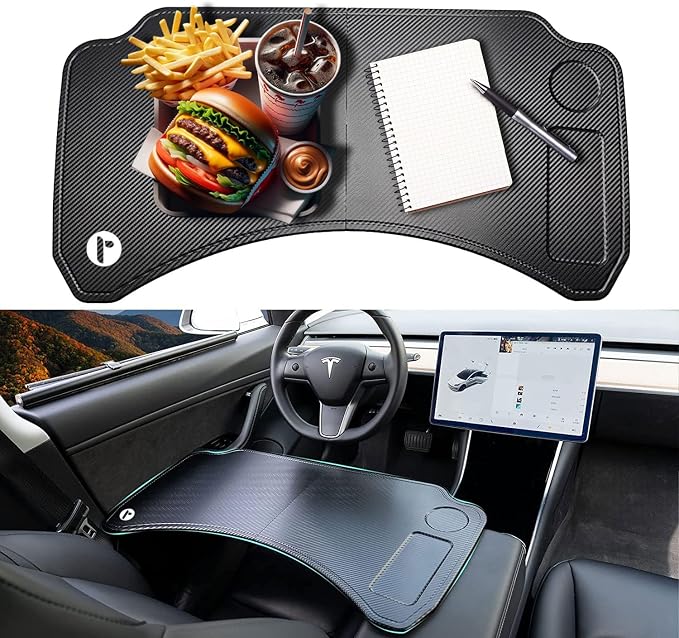 CYBERDESK: Portable Car Table for Tesla Model 3 X Y - Workstation Desk, Dining Tray, Laptop Holder for Remote Work, Eating, Travel, and Business - Easy Installation, Sturdy Design (Large) by Reloot