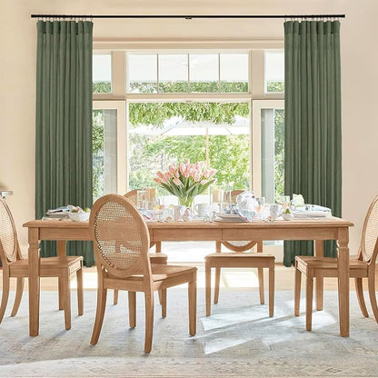 RYB HOME Linen Sheer Curtains 2 Panels for Living Room, Semi Transparent Privacy Drapes with Rod Pocket Farmhouse Style Window Treatments for Bedroom, Olive Green, 52" W x 102" L - Image 3