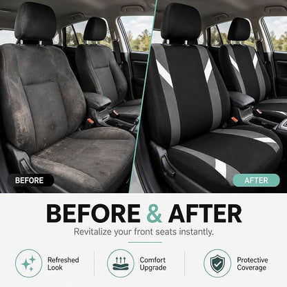 FH Group Front Set Cloth Car Seat Covers for Low Back Seats with Removable Headrest, Universal Fit, Airbag Compatible Seat Cover for SUV, Sedan, Van, Gray - Image 9