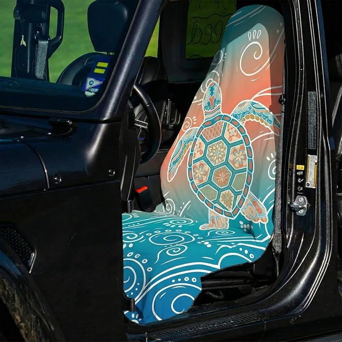 2 Pack Car Seat Towel Covers, Sweat-Proof Microfiber Seat Protectors for Gym, Running, Beach & Workout, Breathable Quick-Dry, Machine Washable, Gradient Sea Turtle Print, Universal Fit - Image 4
