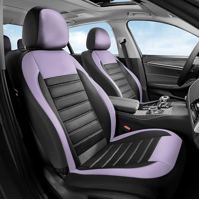 Coverado Car Seat Covers Front Seats, Luxury Leather Car Seat Covers, Automotive Front Mesh Seat Covers, Purple&Black Seat Covers for SUV Sedan Truck by COVERADOAUTO