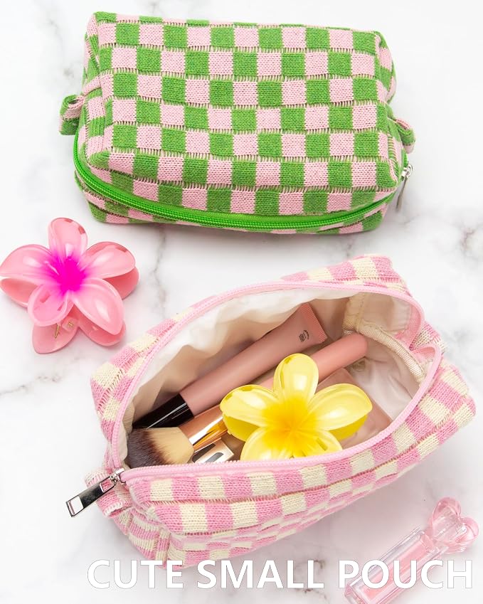 Checkered Makeup Bag for Purse, Small Cosmetic Pouch,Pink Beige,6 Pack | Cute Zipper Makeup Organizer for Women, Travel Essentials, Toiletries, Makeup Brushes, Beauty Accessories&Bridesmaid Gifts - Image 6