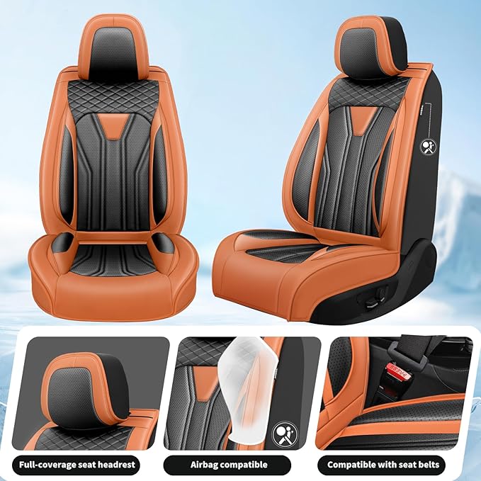 Fit Altima Car Seat Covers for Nissan Altima 2010-2025 2026- Full Set Premium Leather, Waterproof&Breathable, All-Weather Seat Cushion Protecto & Airbag Compatible, Full Set Orange & Black - Image 2